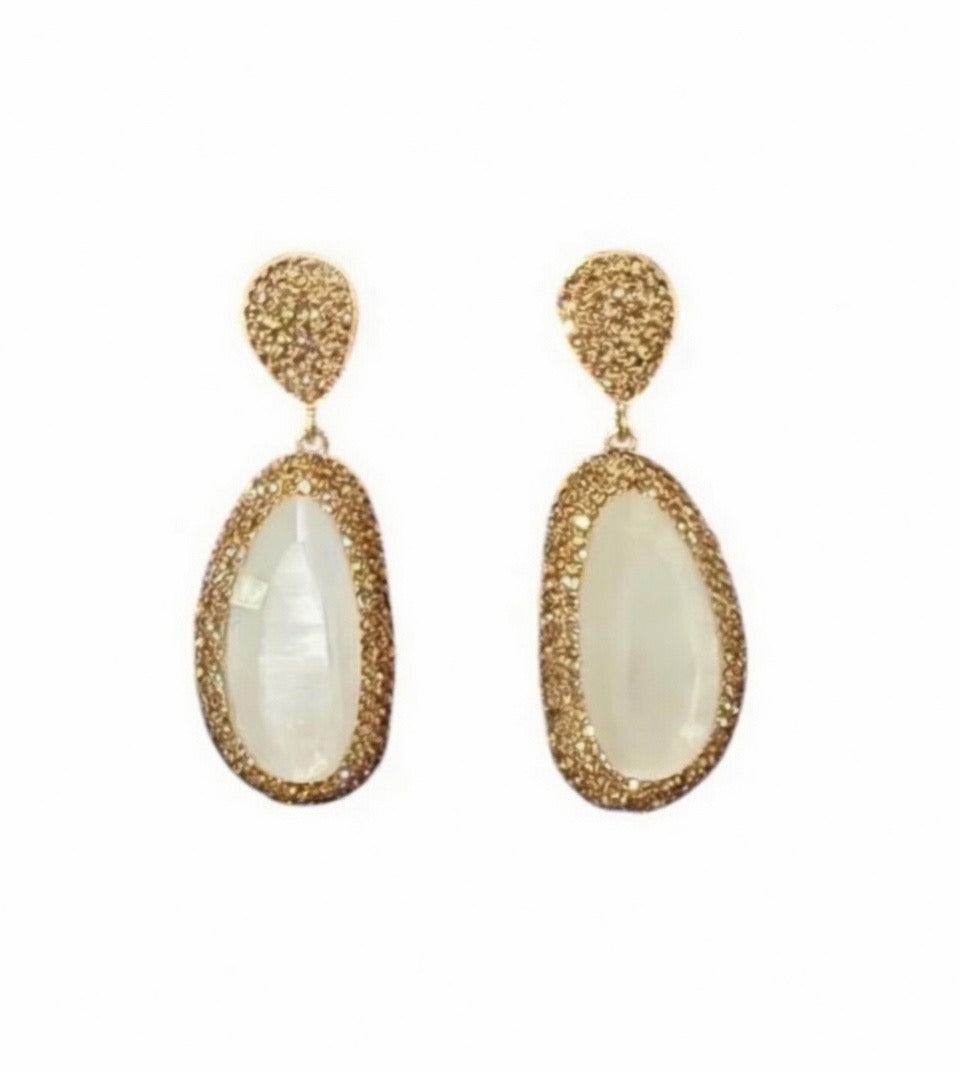 The "Odessa" White Cat's Eye & Golden Swarovski Crystal Drop Earrings