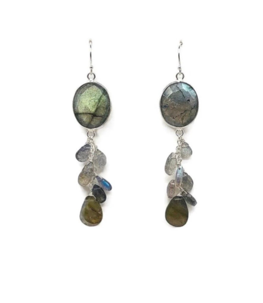 Pendientes colgantes de labradorita "Cascada de labradorita"