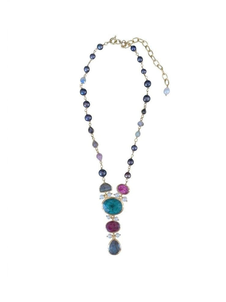 The "Empress" Dark Pearl & Multi-Gemstone Mosaic Necklace