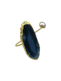 The "Odessa" Blue Agate & Pearl Open Cuff Bracelet