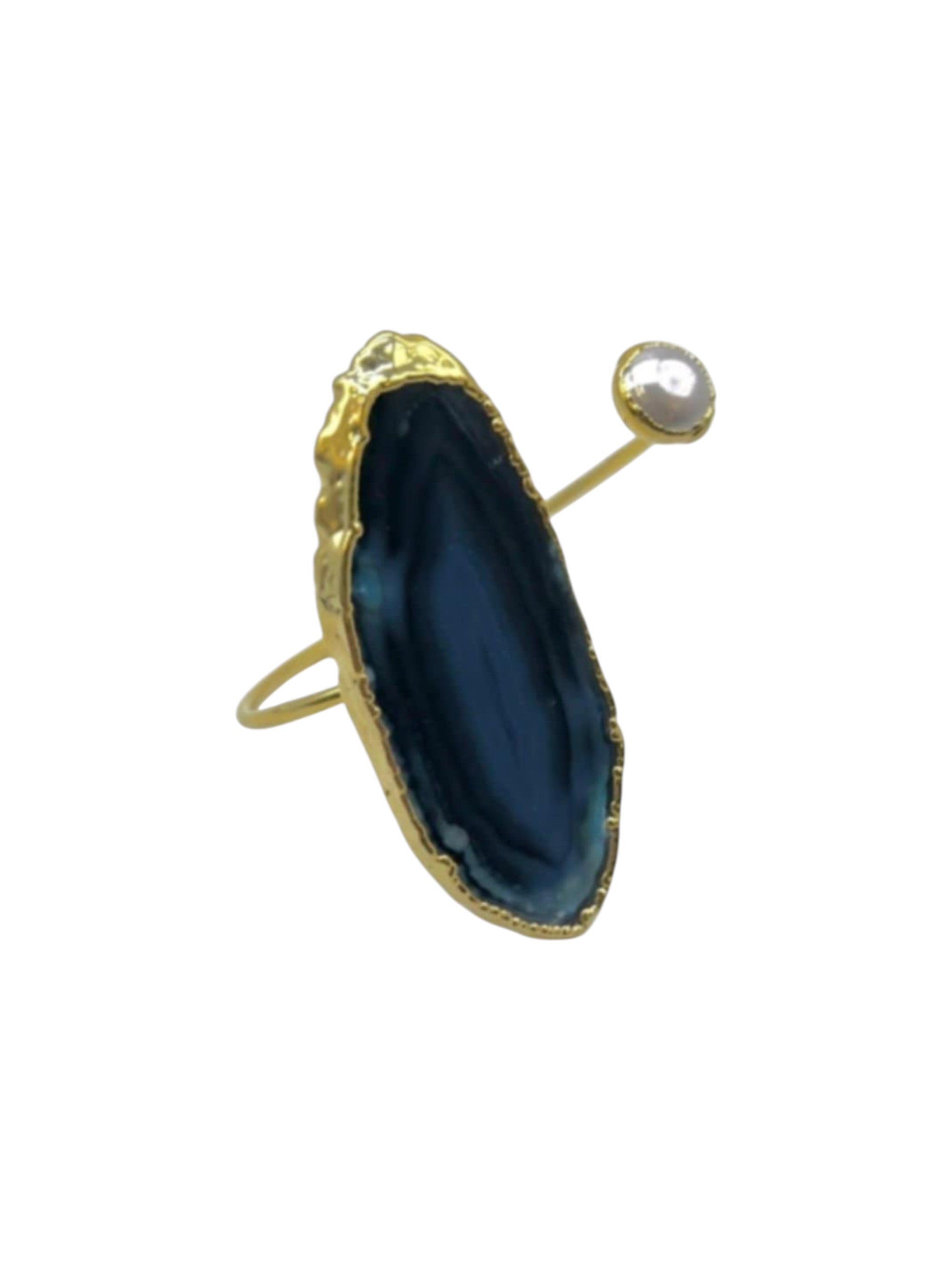 The "Odessa" Blue Agate & Pearl Open Cuff Bracelet