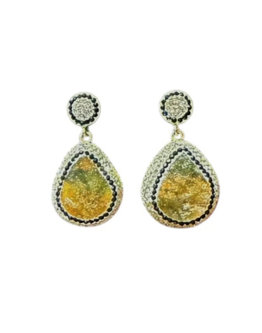 Los pendientes colgantes "Odessa" de pirita drusa y cristal Swarovski bitonal