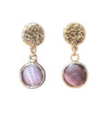 Pendientes colgantes "Avalon" con ojo de gato malva y disco martillado