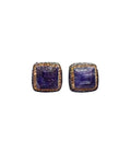 Aretes elegantes de zafiro de talla cojín a presión