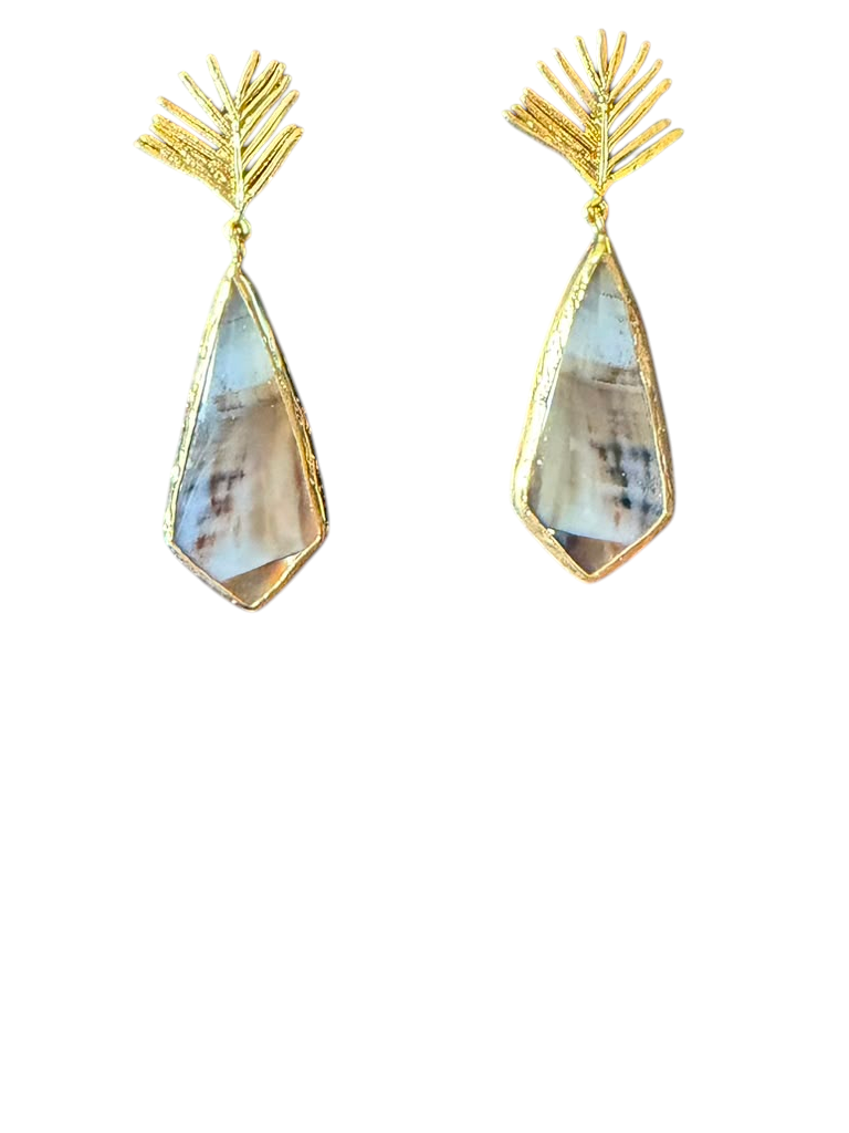 The "Palma" Petrified Wood Elongated Drop Earrings