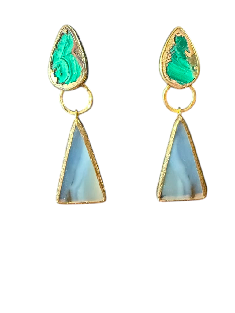 The "Equinox" Malachite & Blue Lace Agate Drop Earrings