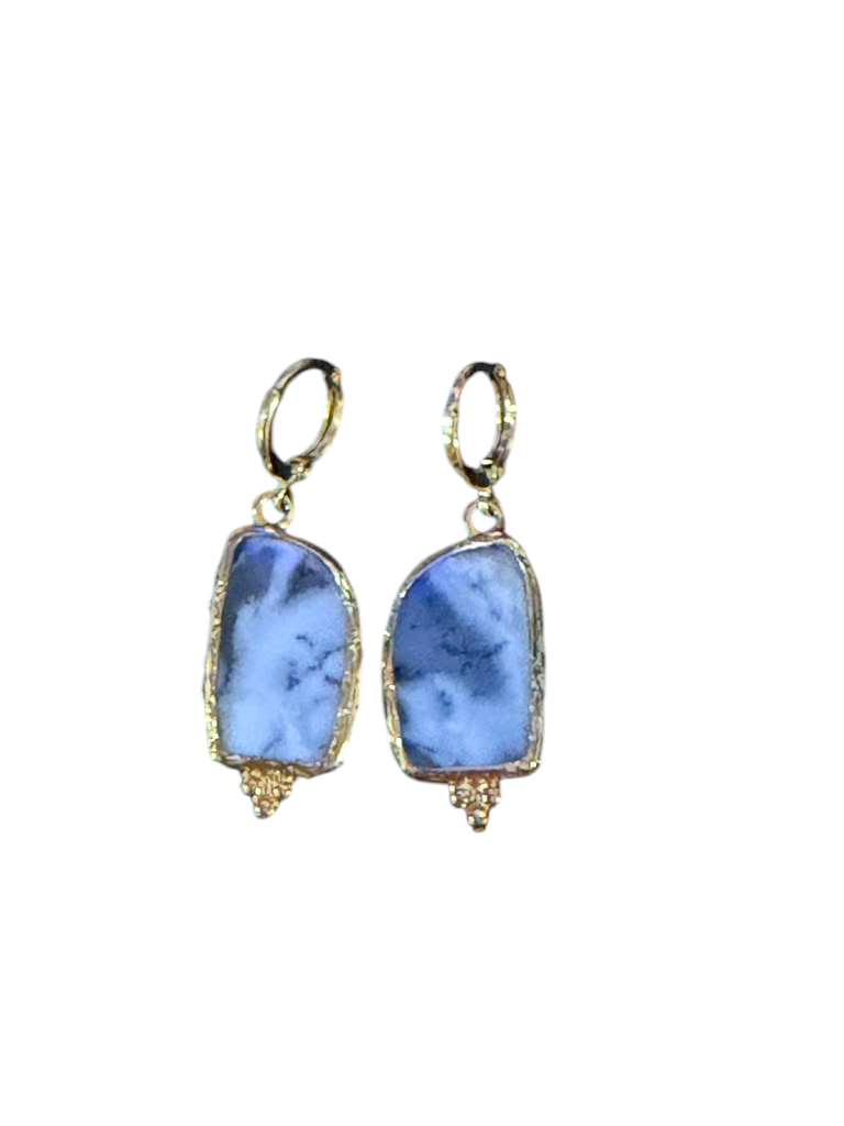 The "Zephyr" Dendritic Agate Huggie Drop Earrings