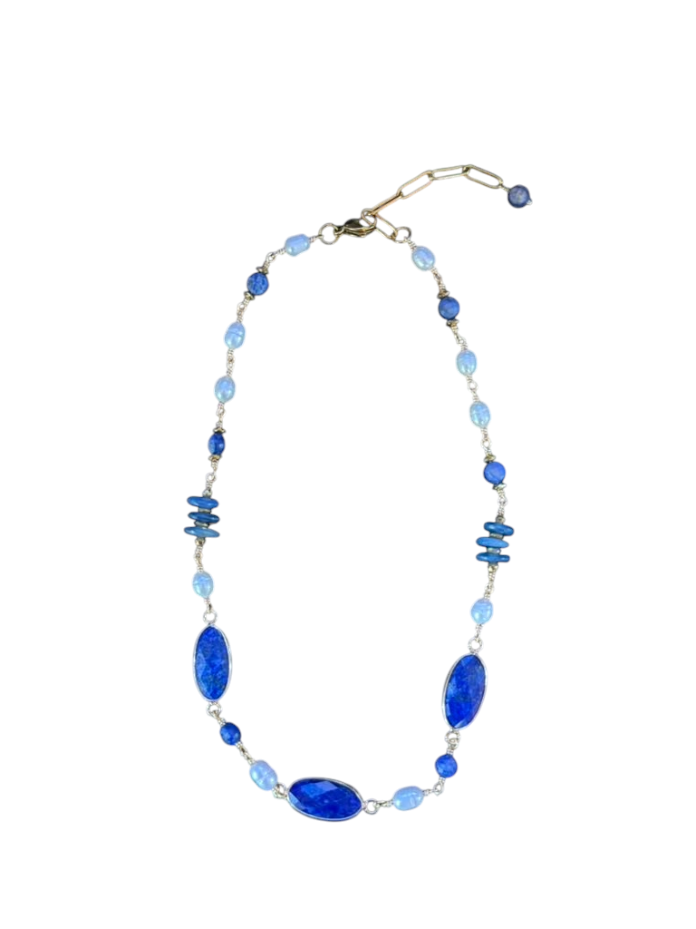 The "Cerulean" Lapis Lazuli & Freshwater Pearl Station Necklace