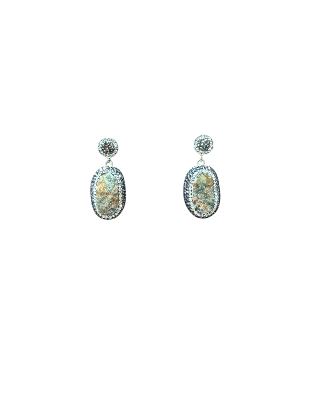 The "Avalon" Pyrite Druzy & Pave Oval Drop Earrings
