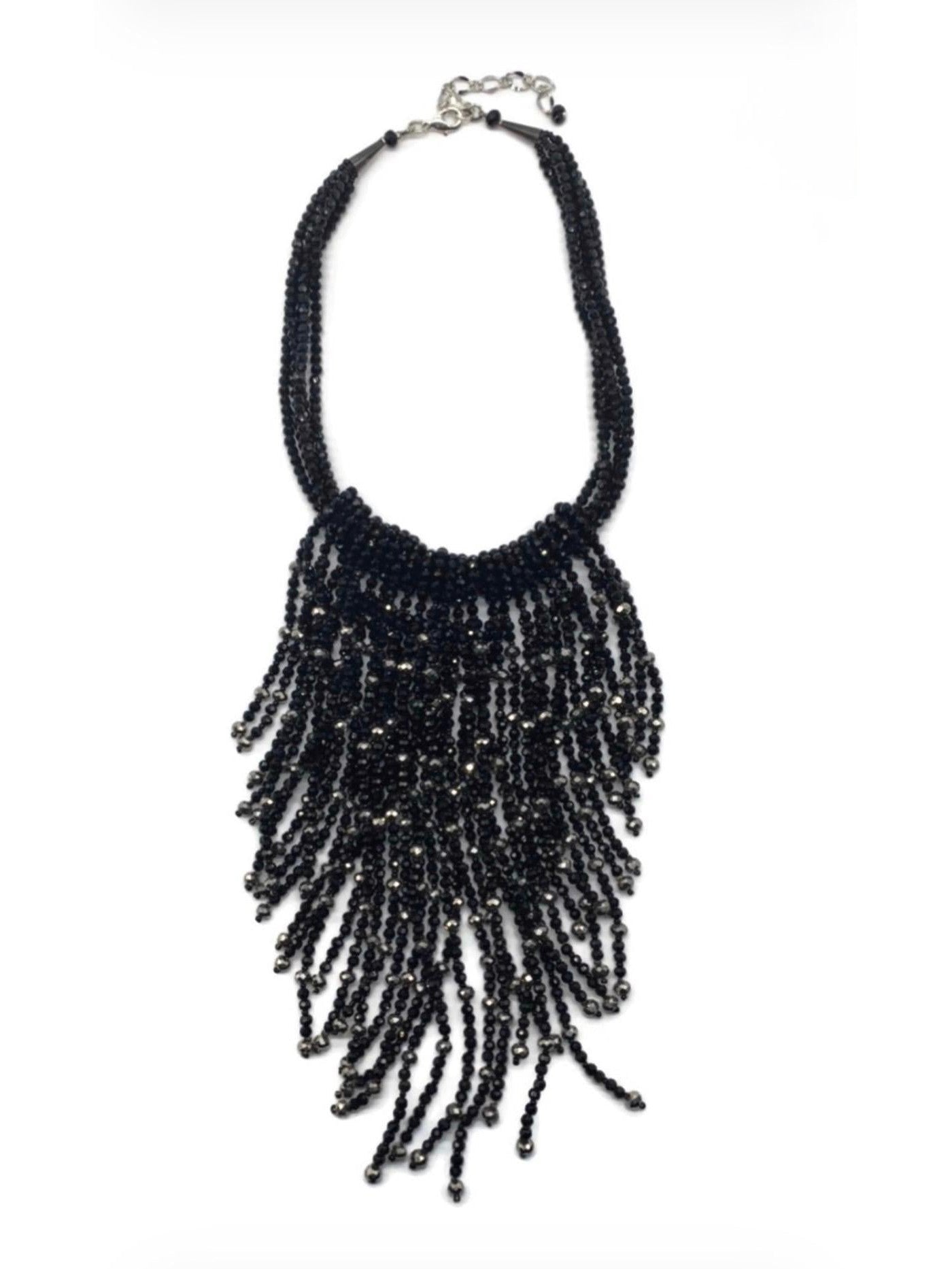 The "Nyx" Cascade Onyx & Pyrite Waterfall Statement Necklace