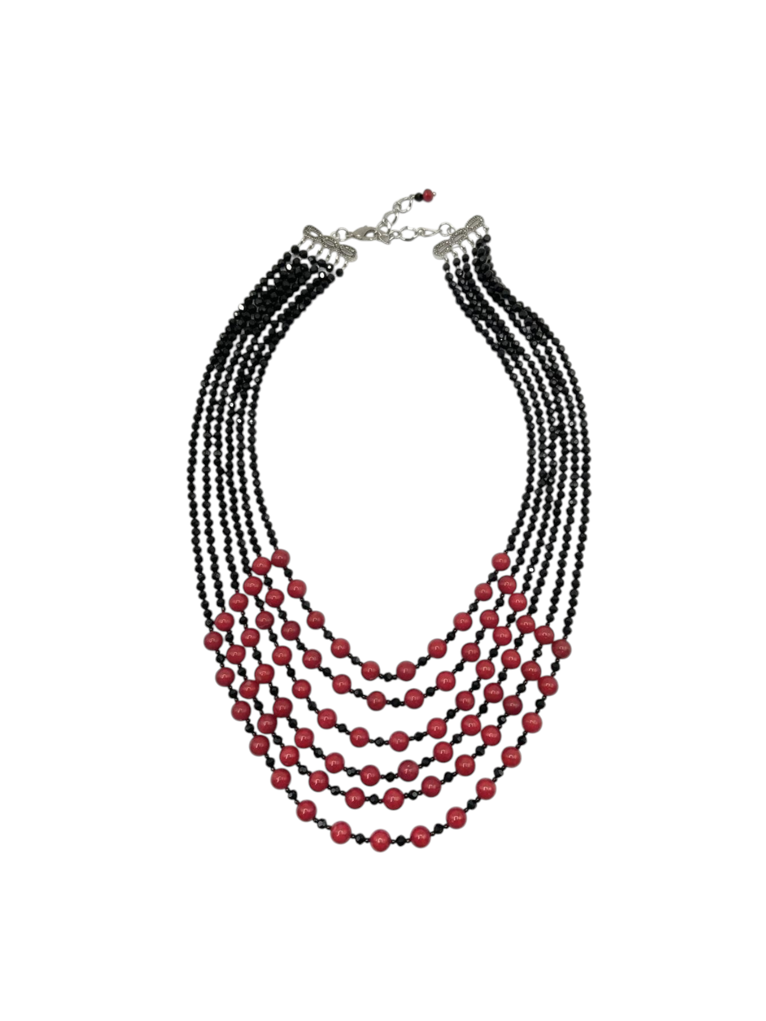 The "Valerie" Swarovski Crystal & Red Coral Multi-Strand Statement Necklace