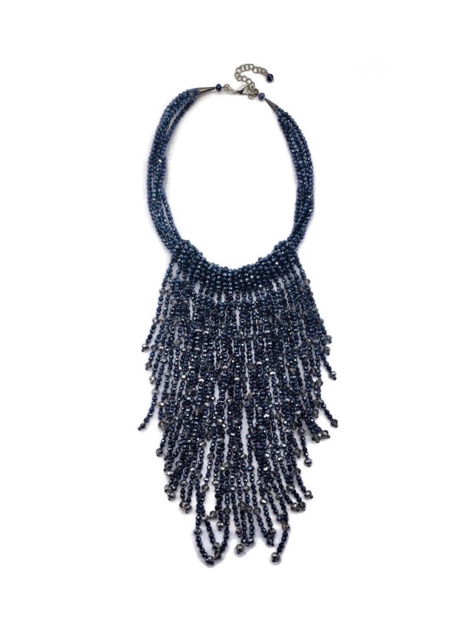 The "Artemis" Midnight Blue Swarovski Crystal Waterfall Fringe Necklace