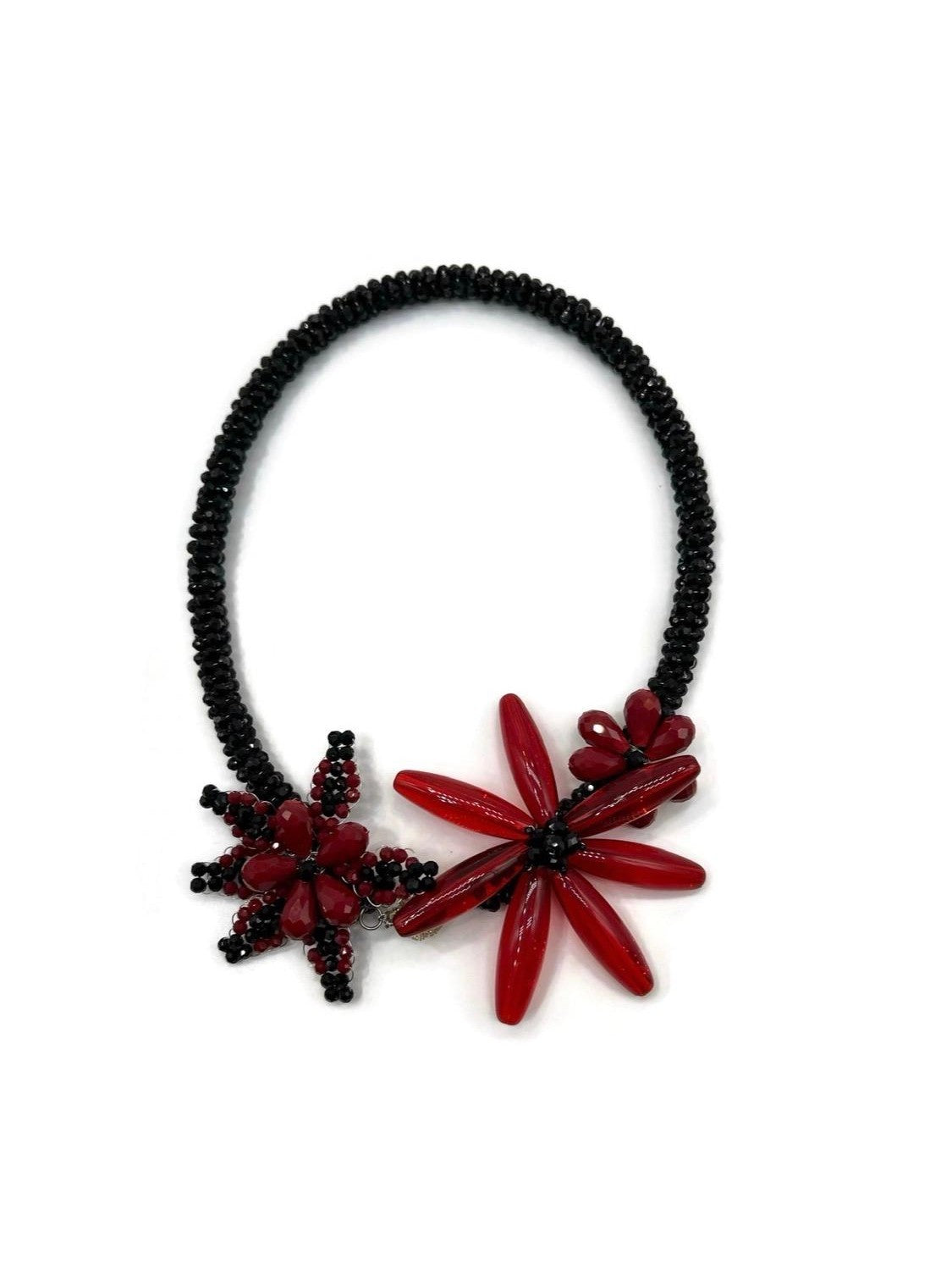 The "Zora" Swarovski Crystal & Red Agate Asymmetric Floral Statement Necklace