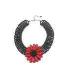 The "Valkyrie" Red Iolite & Black Onyx Sunflower Statement Necklace