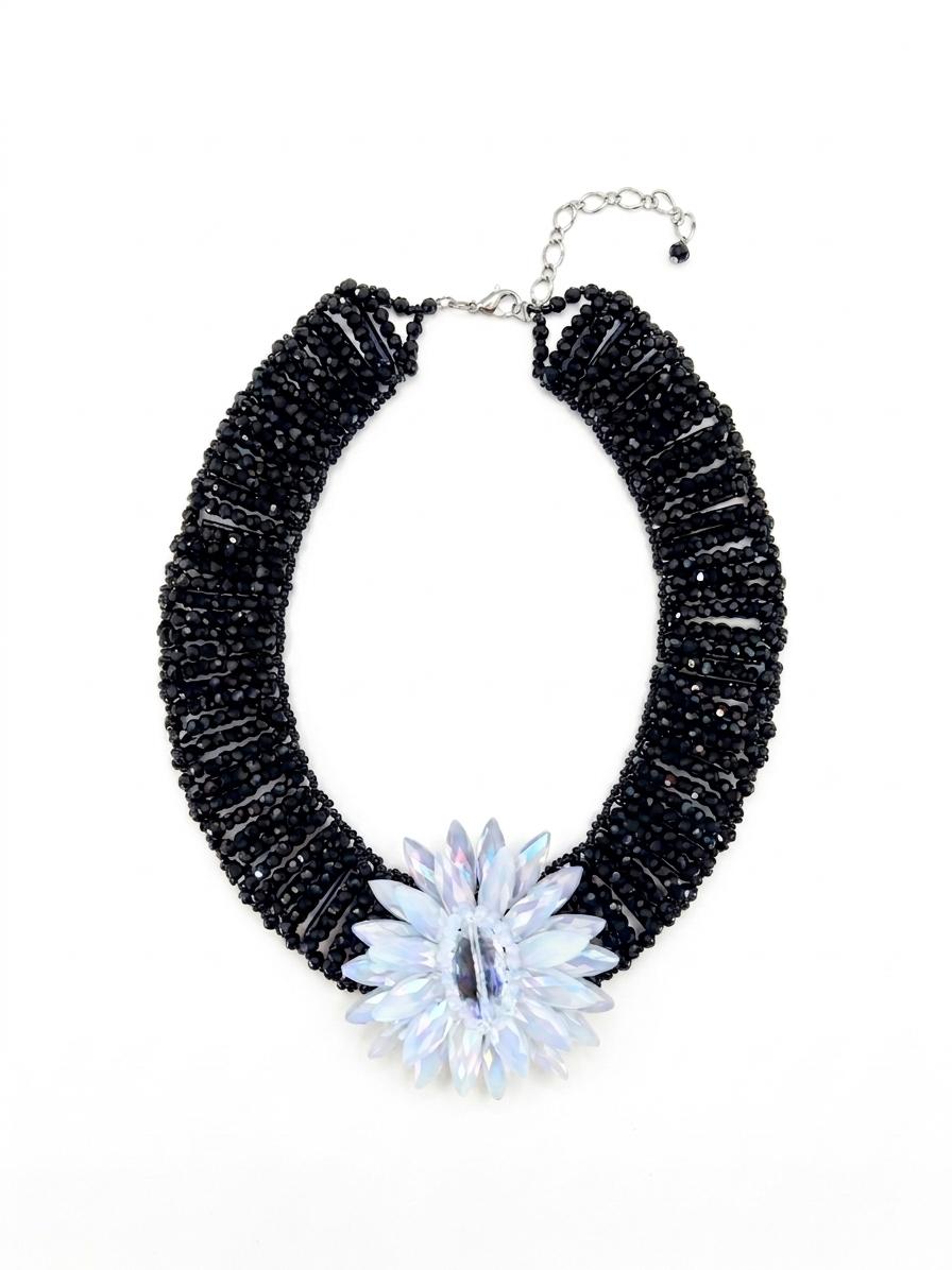 The "Aura" Swarovski Crystal & Black Onyx Lotus Statement Choker