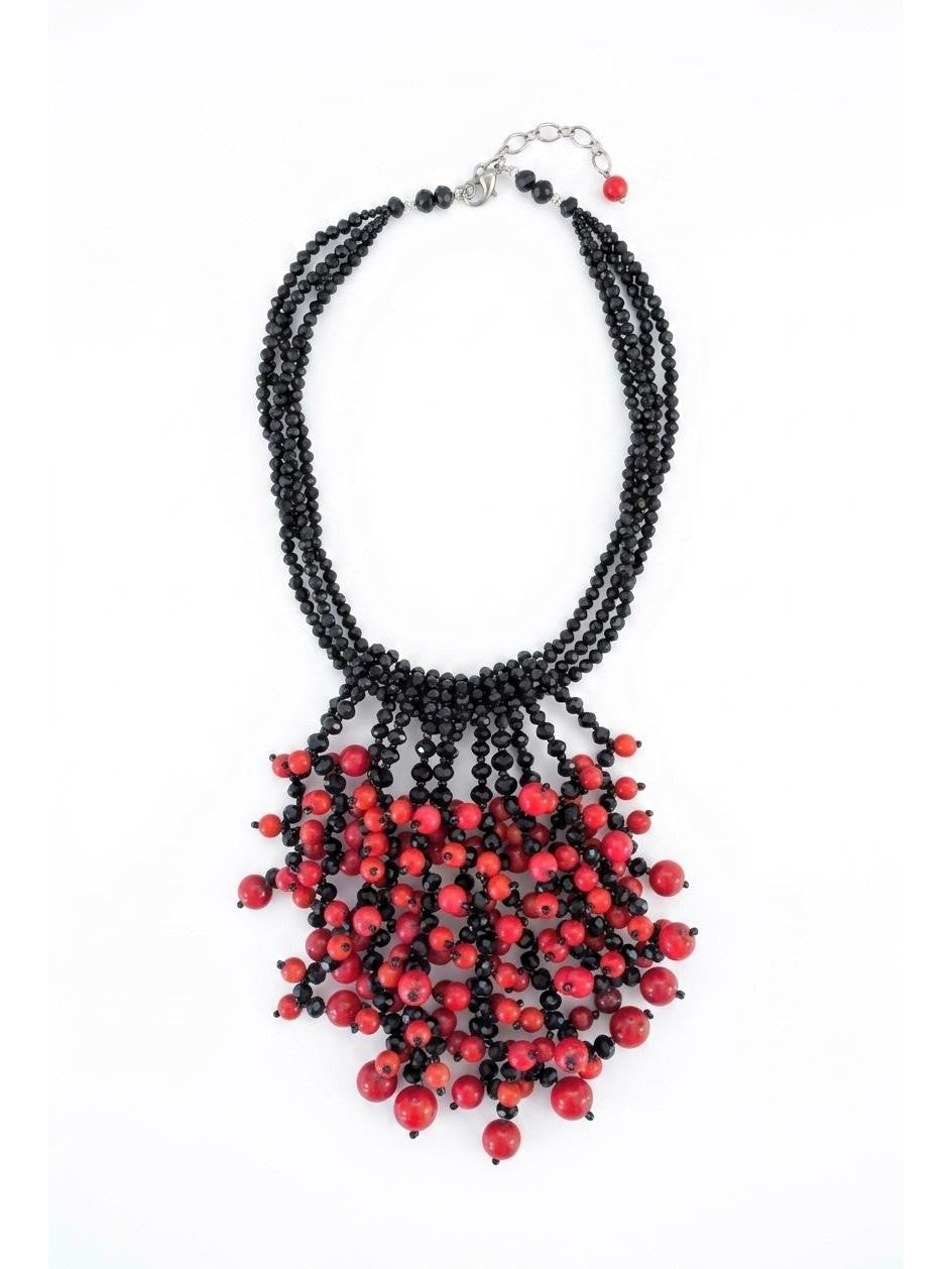 The "Crimson Cascade" Swarovski Crystal & Coral Cluster Statement Necklace