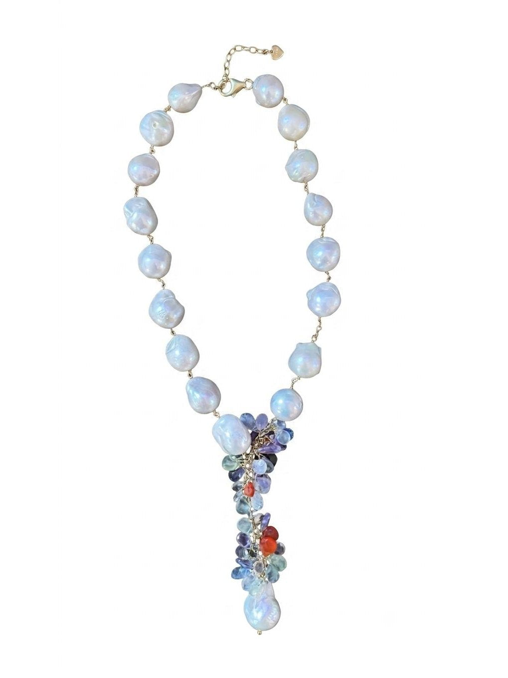 The "Odessa" Baroque Pearl & Multi-Gemstone Lotus Drop Necklace