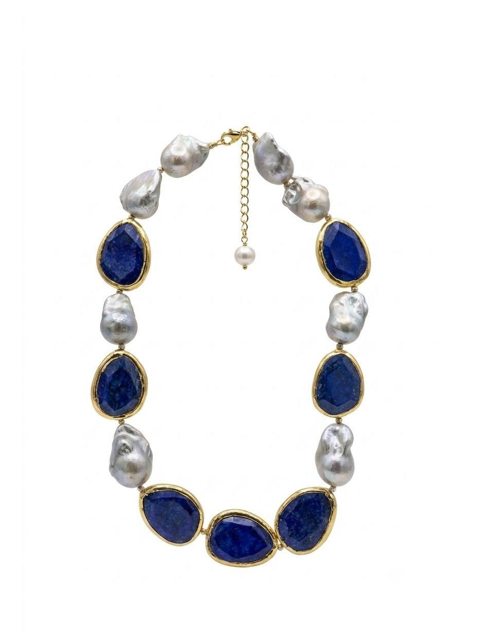 The "Odessa" Baroque Pearl & Lapis Lazuli Collar Necklace