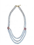 The "Odessa" Multi-Strand Grey Pearl & Ruby Sapphire Floral Cluster Necklace