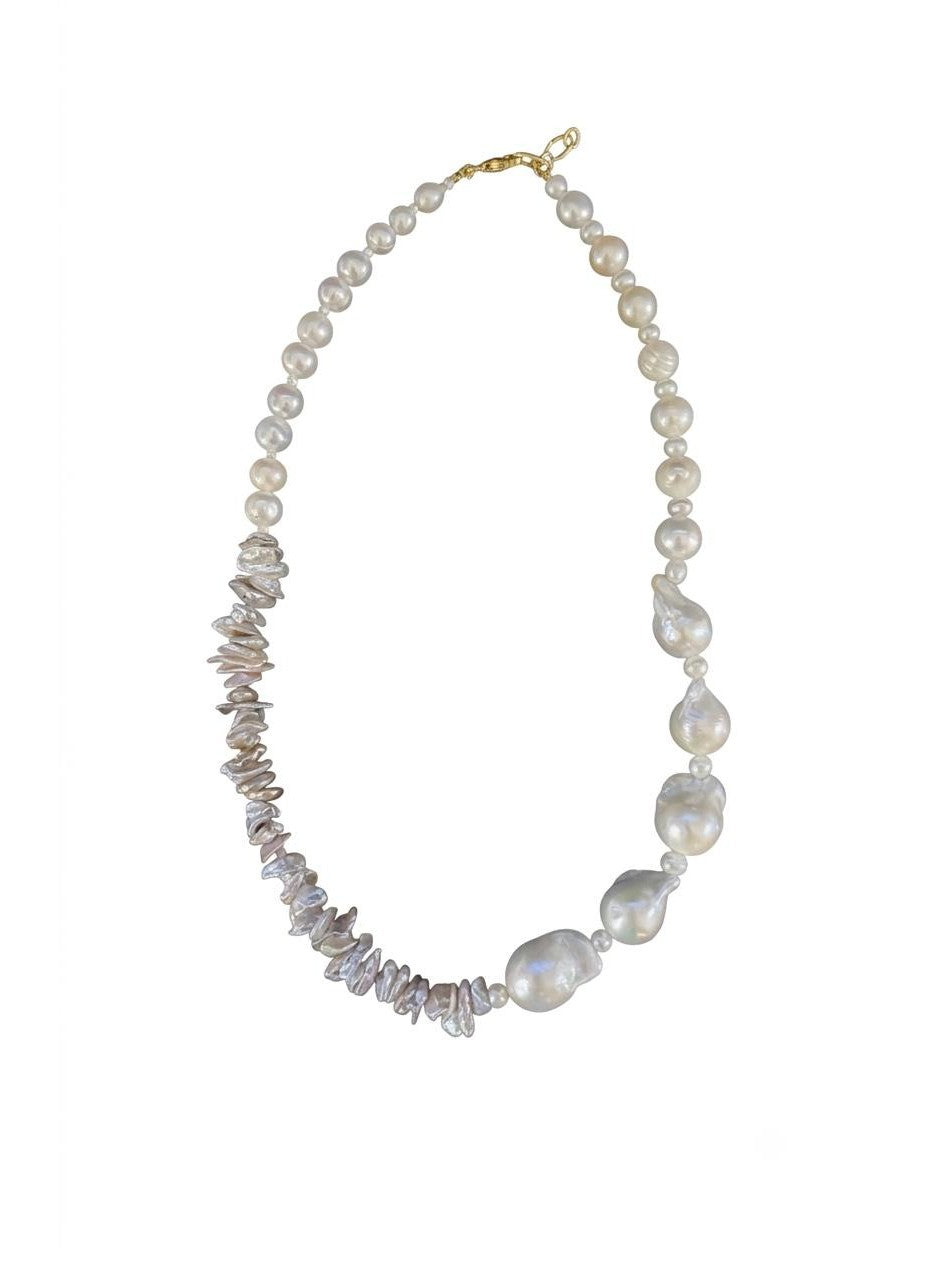 The "Odessa" Mixed Freshwater & Keshi Pearl Asymmetric Collar Necklace