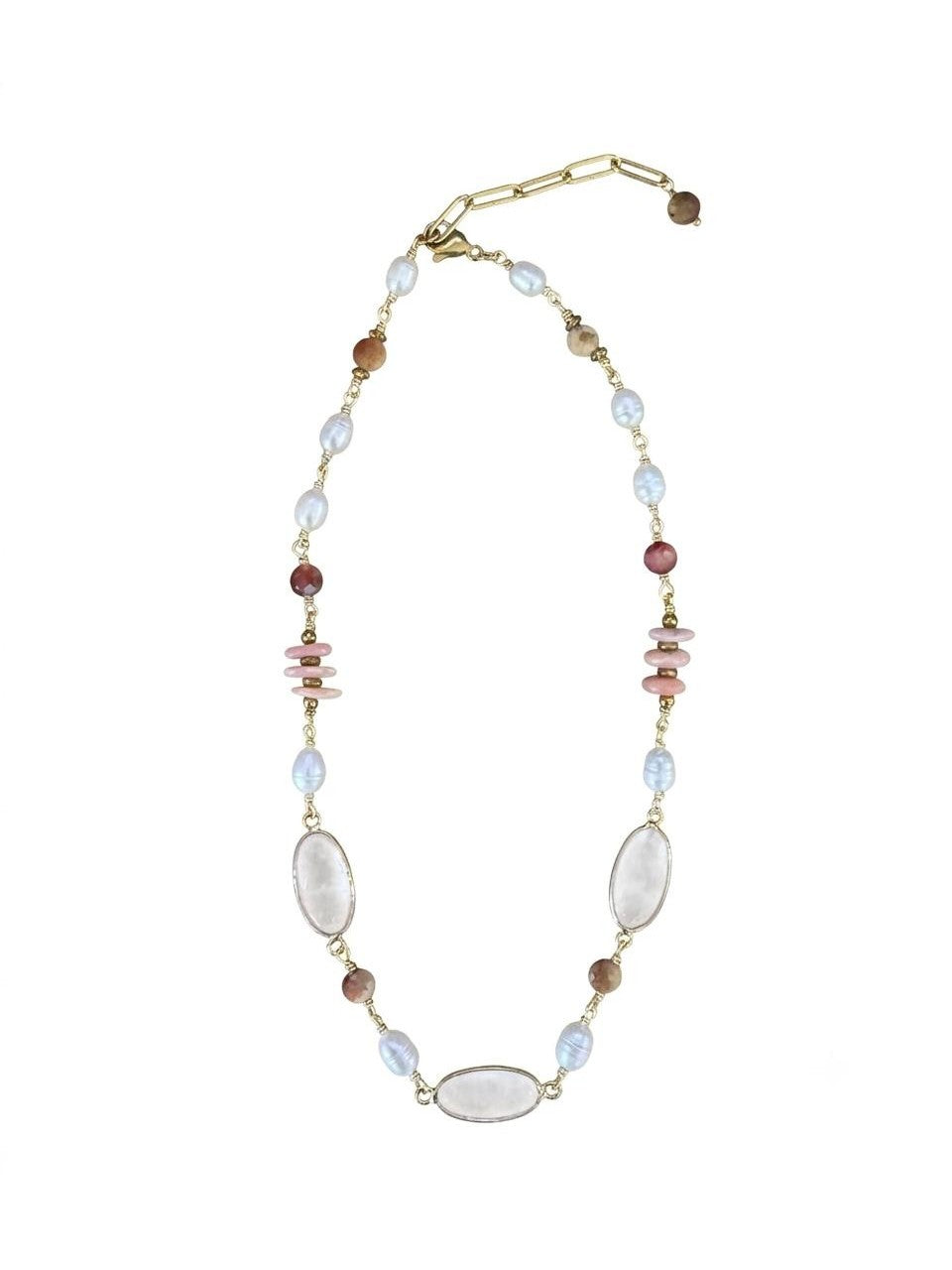 The "Aurora" Rose Quartz & Rhodonite Station Necklace