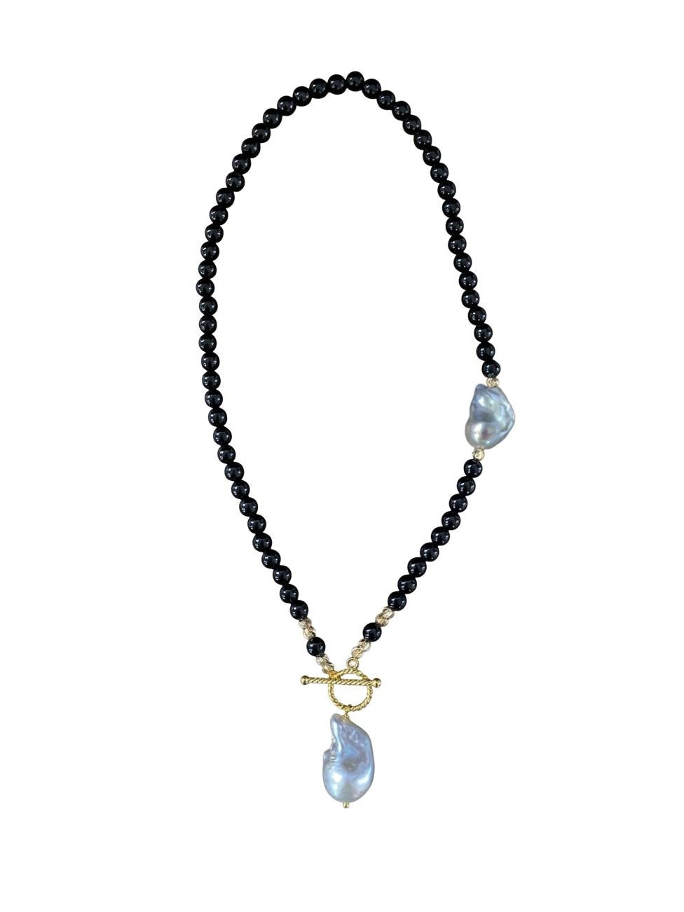The "Odessa" Baroque Pearl & Black Onyx Front-Toggle Necklace