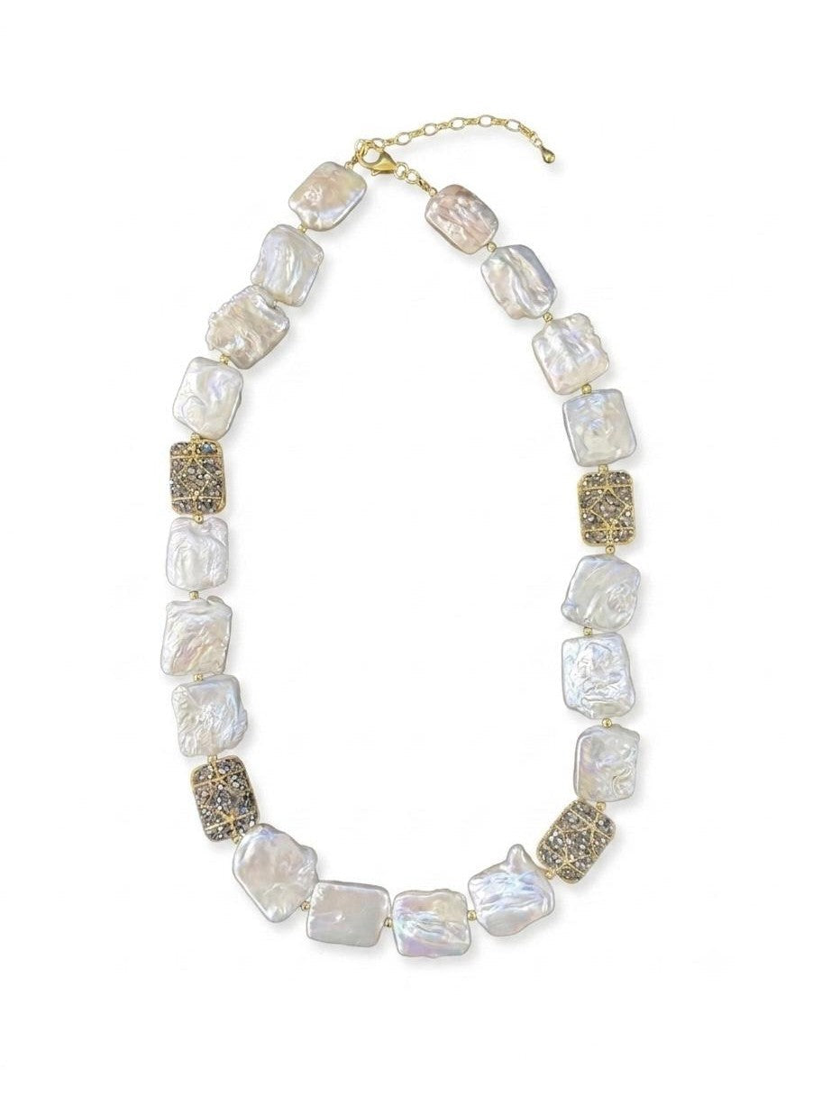 The "Odessa" Biwa Pearl & Pave Gemstone Collar Necklace
