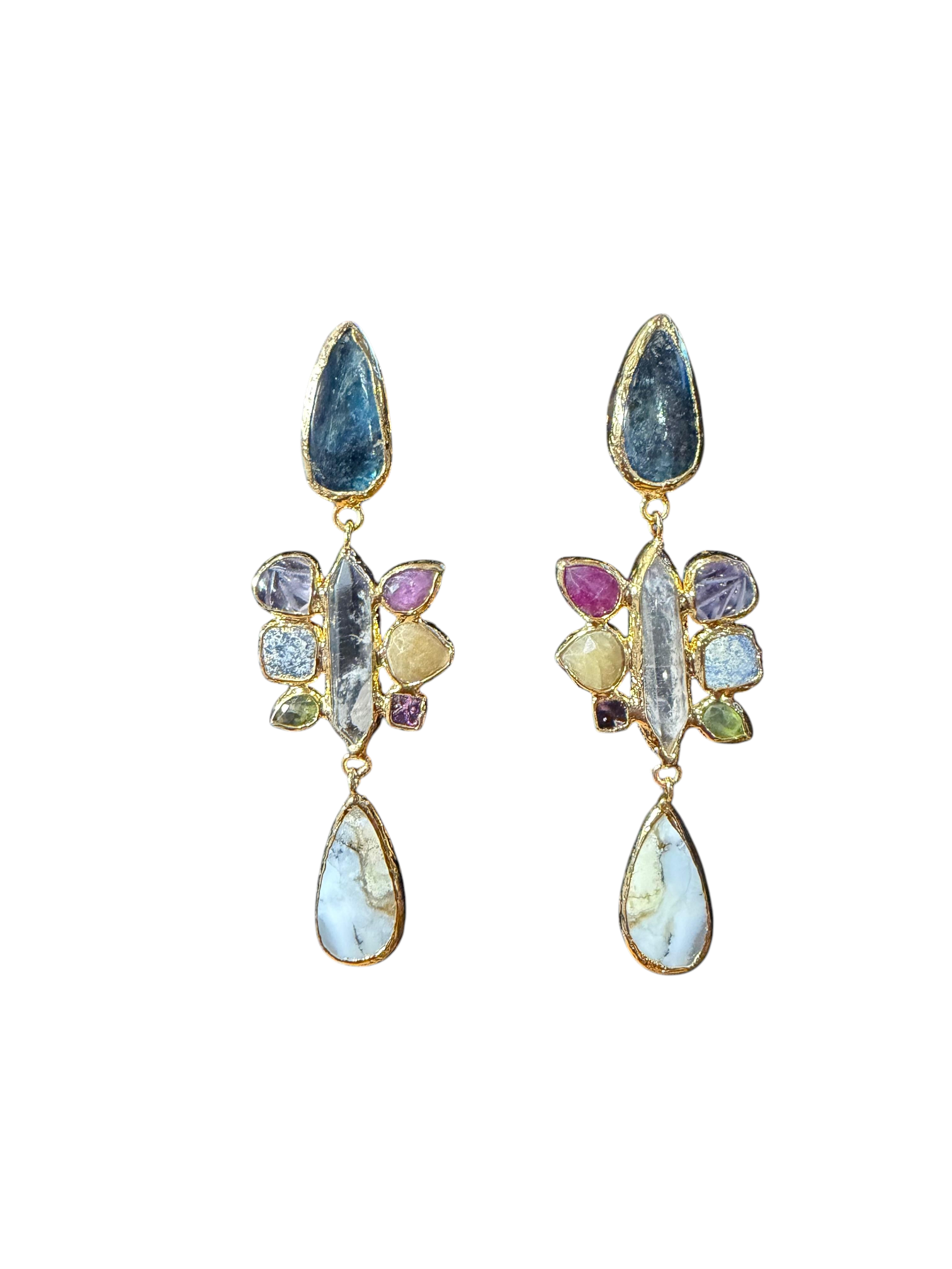 The "Chrysalis" Clear Quartz & Multi-Gemstone Statement Drop Earrings