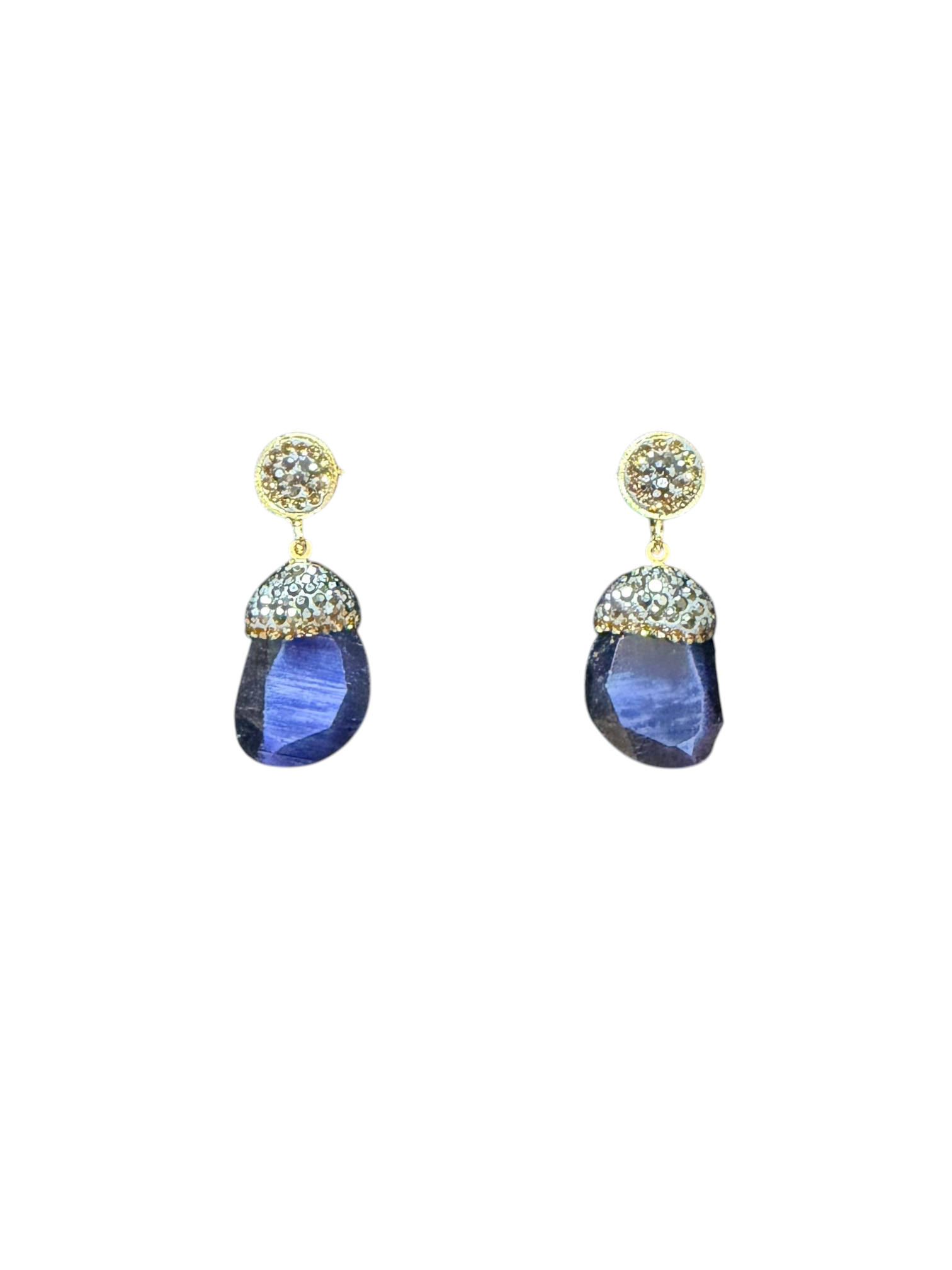 The "Avalon" Rustic Cat's Eye & Pave Acorn Drop Earrings