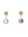The "Avalon" Mauve Cat's Eye & Hammered Disc Drop Earrings