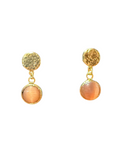 The "Avalon" Peach Cat's Eye & Hammered Disc Drop Earrings