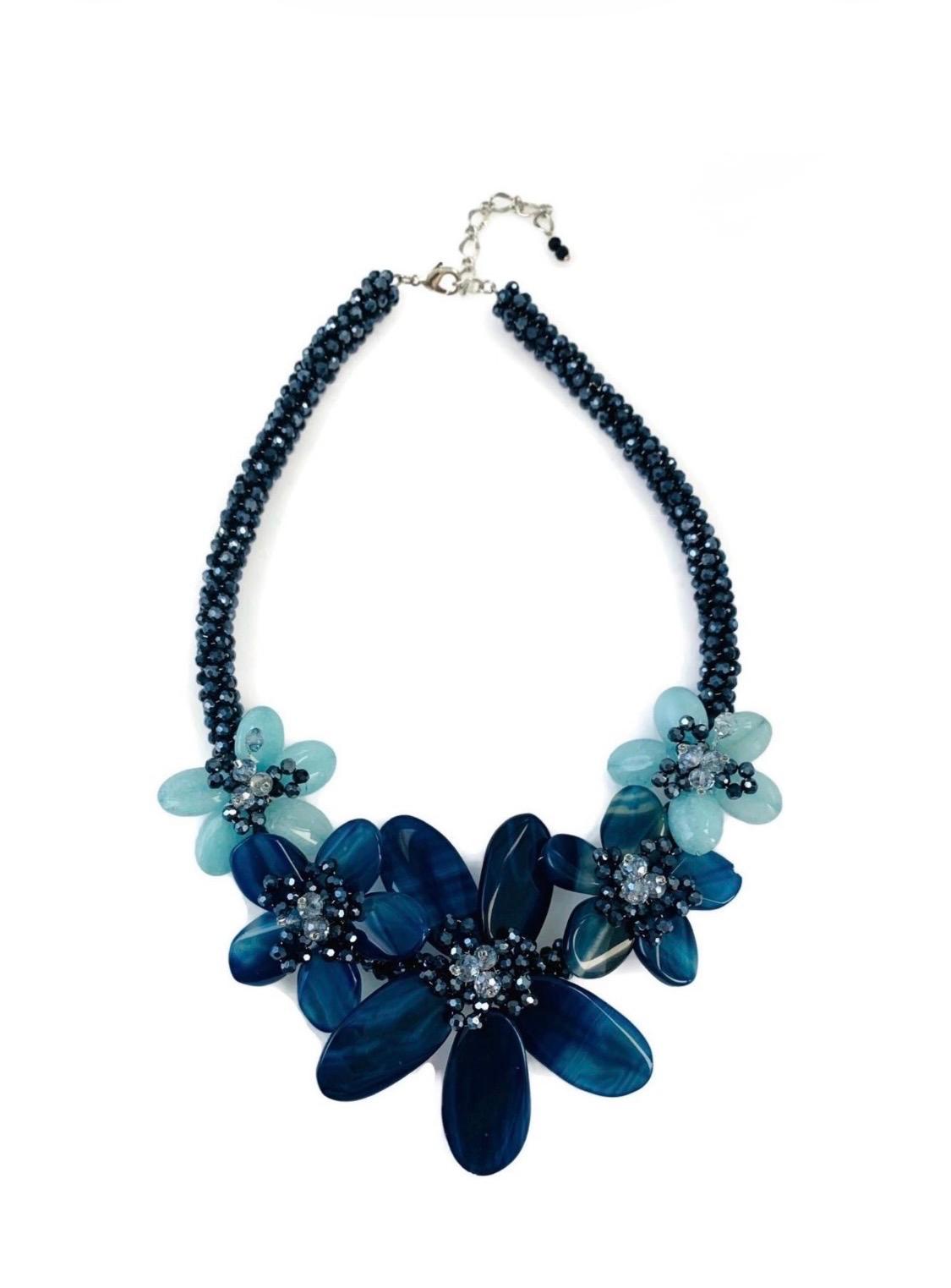 The "Oceania" Blossom Agate & Swarovski Crystal Statement Necklace