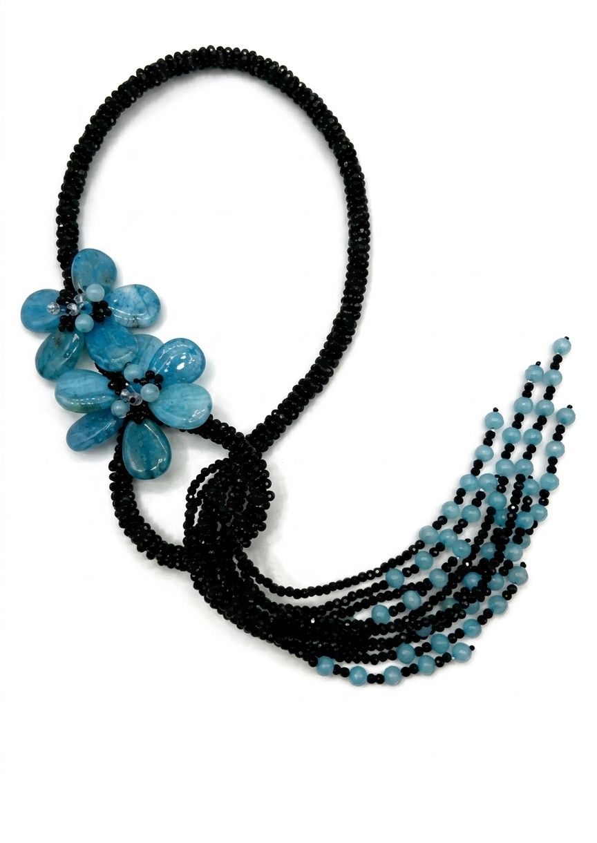 The "Lumina" Blue Agate & Swarovski Crystal Asymmetric Lariat Necklace