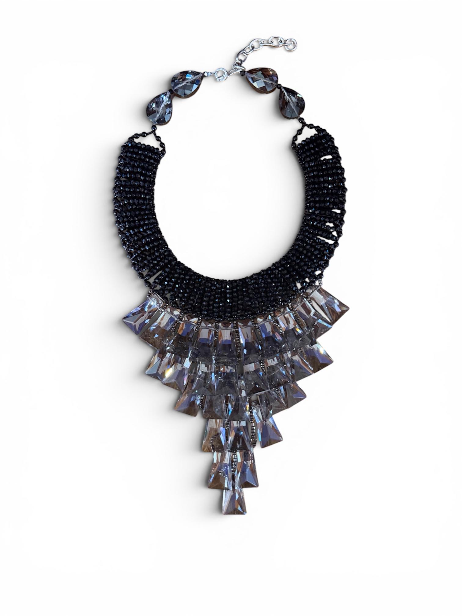 The "Noir Echo" Three-Tier Faceted Swarovski & Black Onyx Layered Necklace
