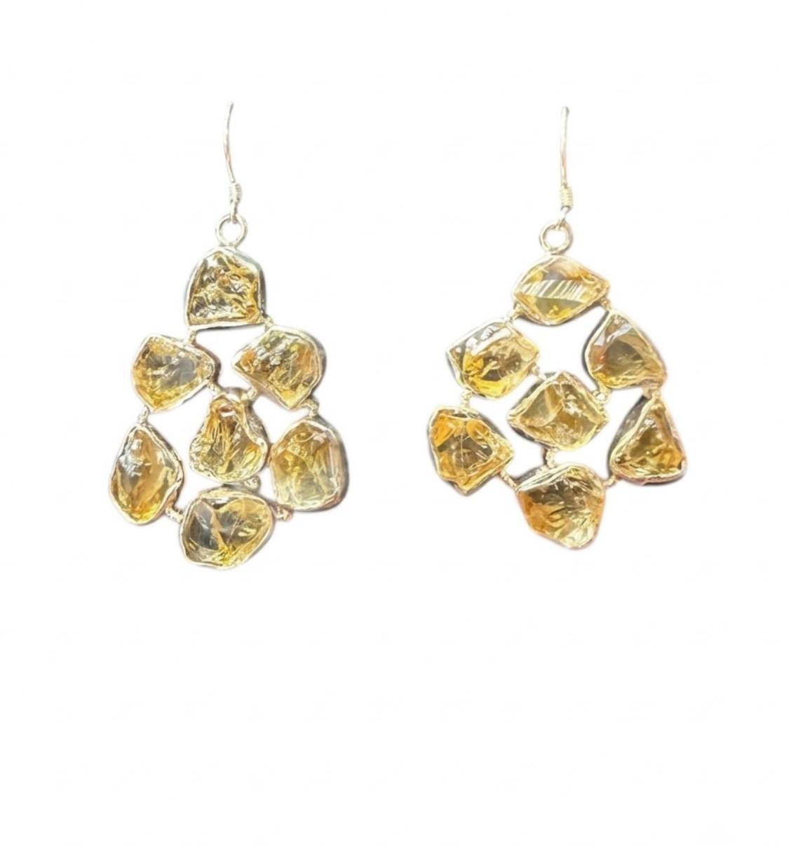 The "Odessa" Multi-Gemstone Citrine Cluster Lotus Drop Earrings
