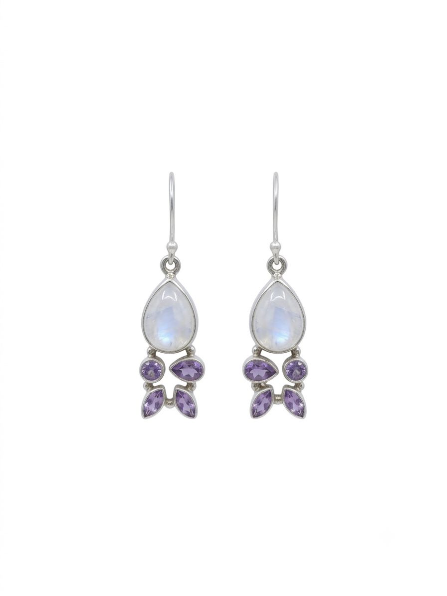 The "Moonlight Bloom" Rose Quartz & Amethyst Drop Earrings
