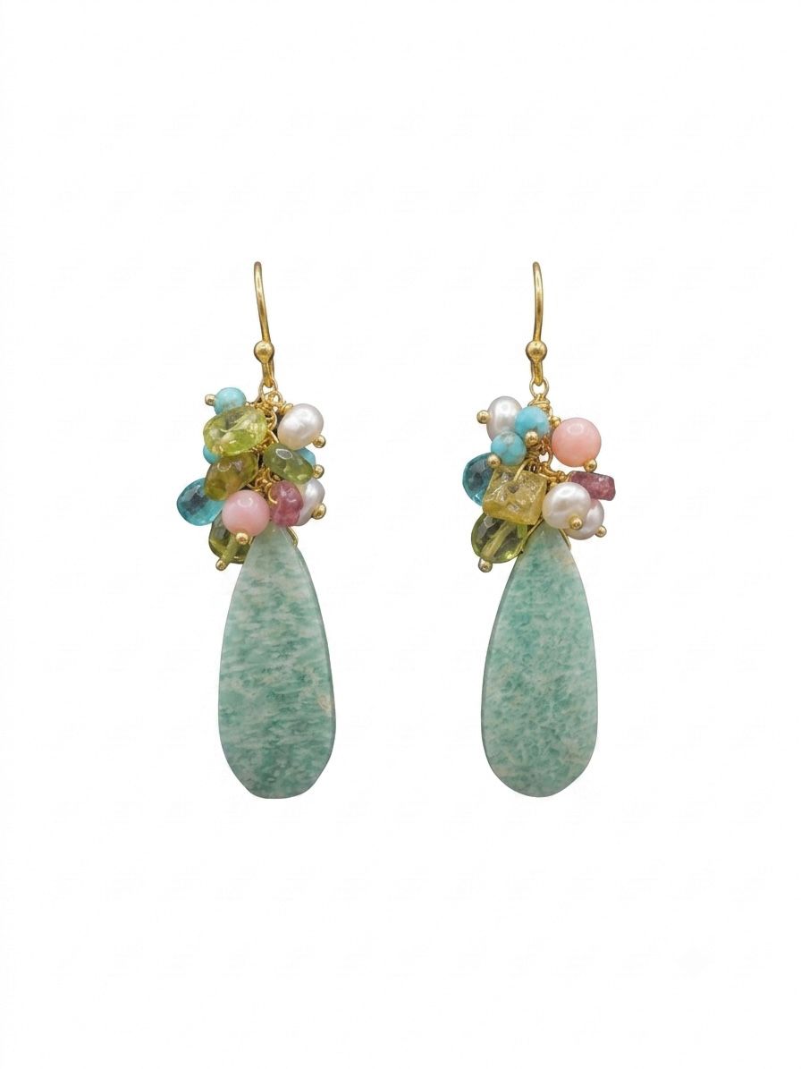 The "Ocean Bloom" Apatite & Multi-Gem Drop Earrings