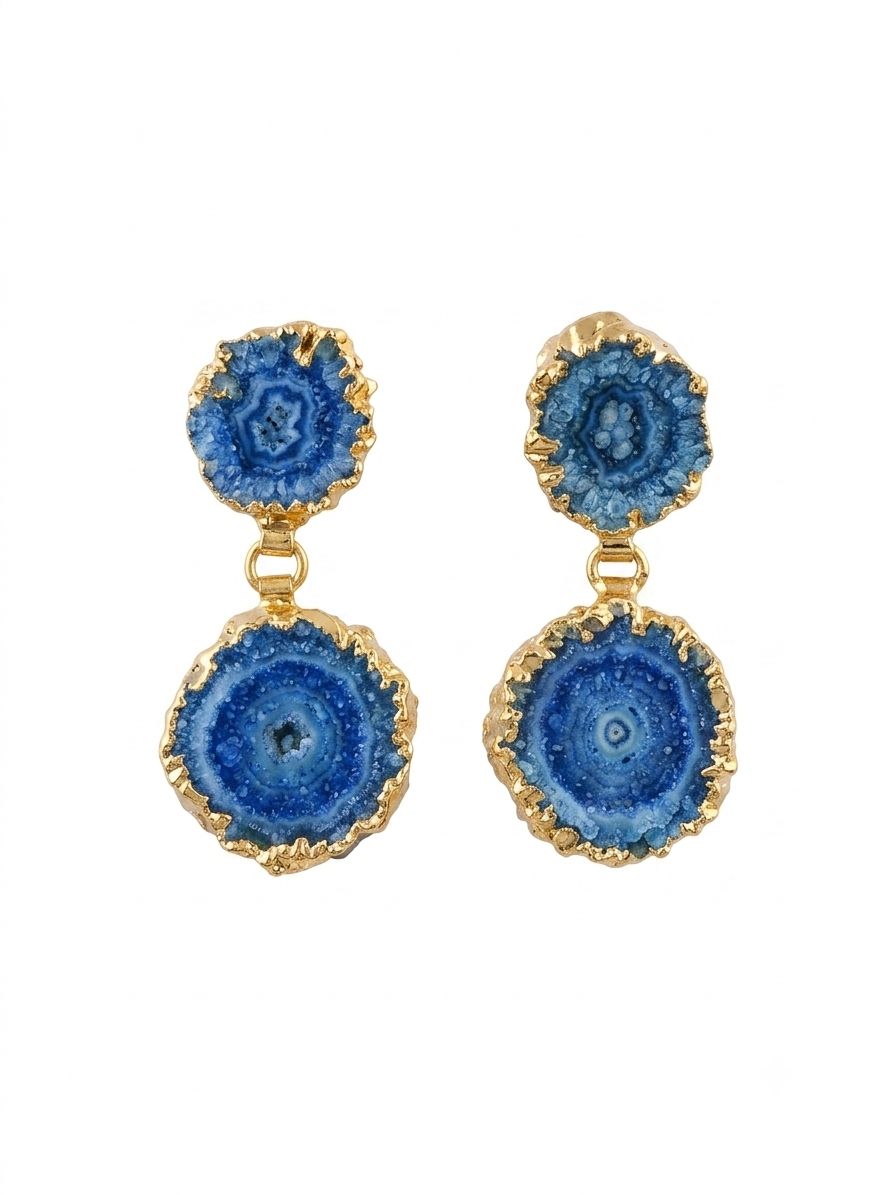 The "Azure Bloom" Blue Agate Druzy Drop Earrings