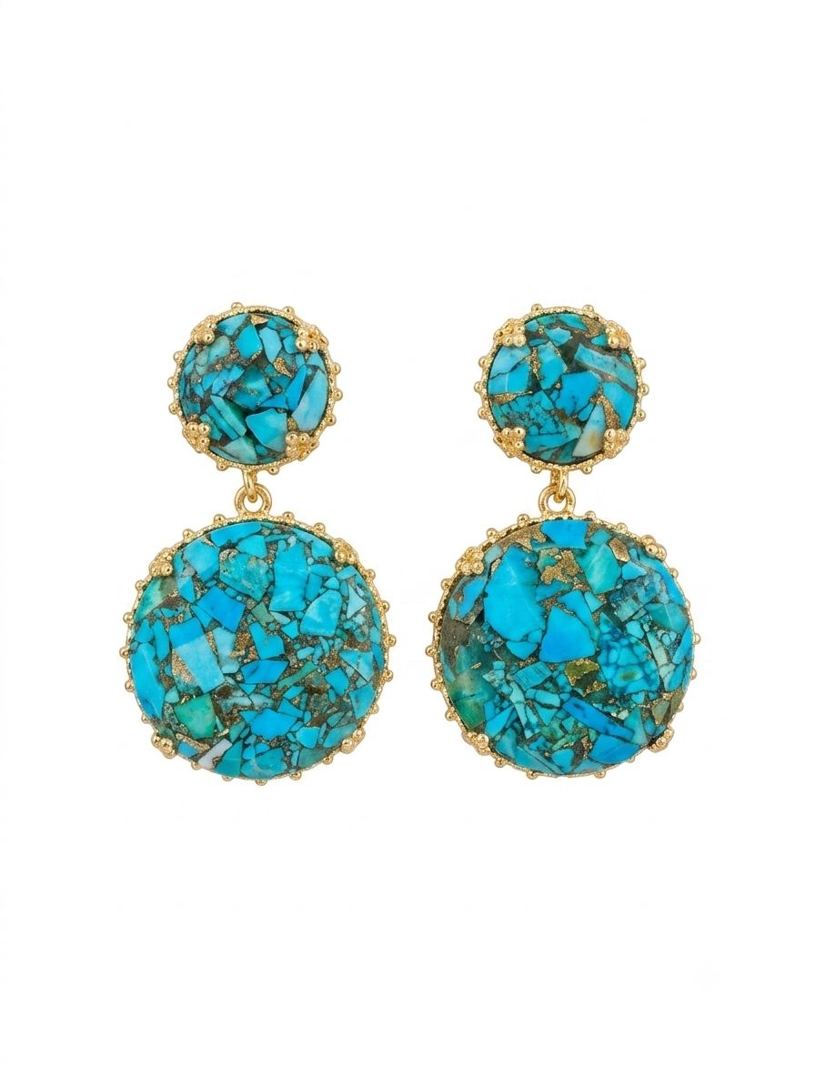 The "Turquoise Bloom" Mosaic Turquoise Drop Earrings