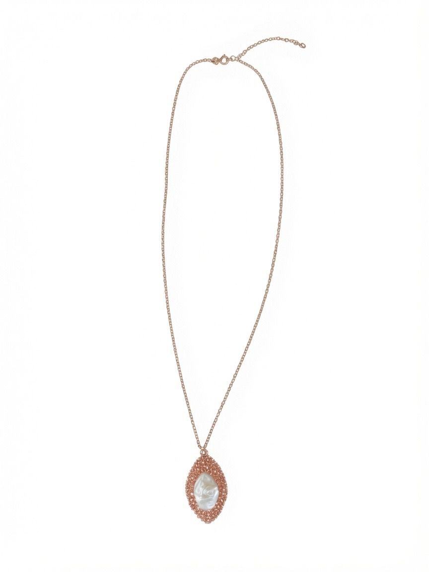 The Rose Gold Baroque Pearl Halo Necklace