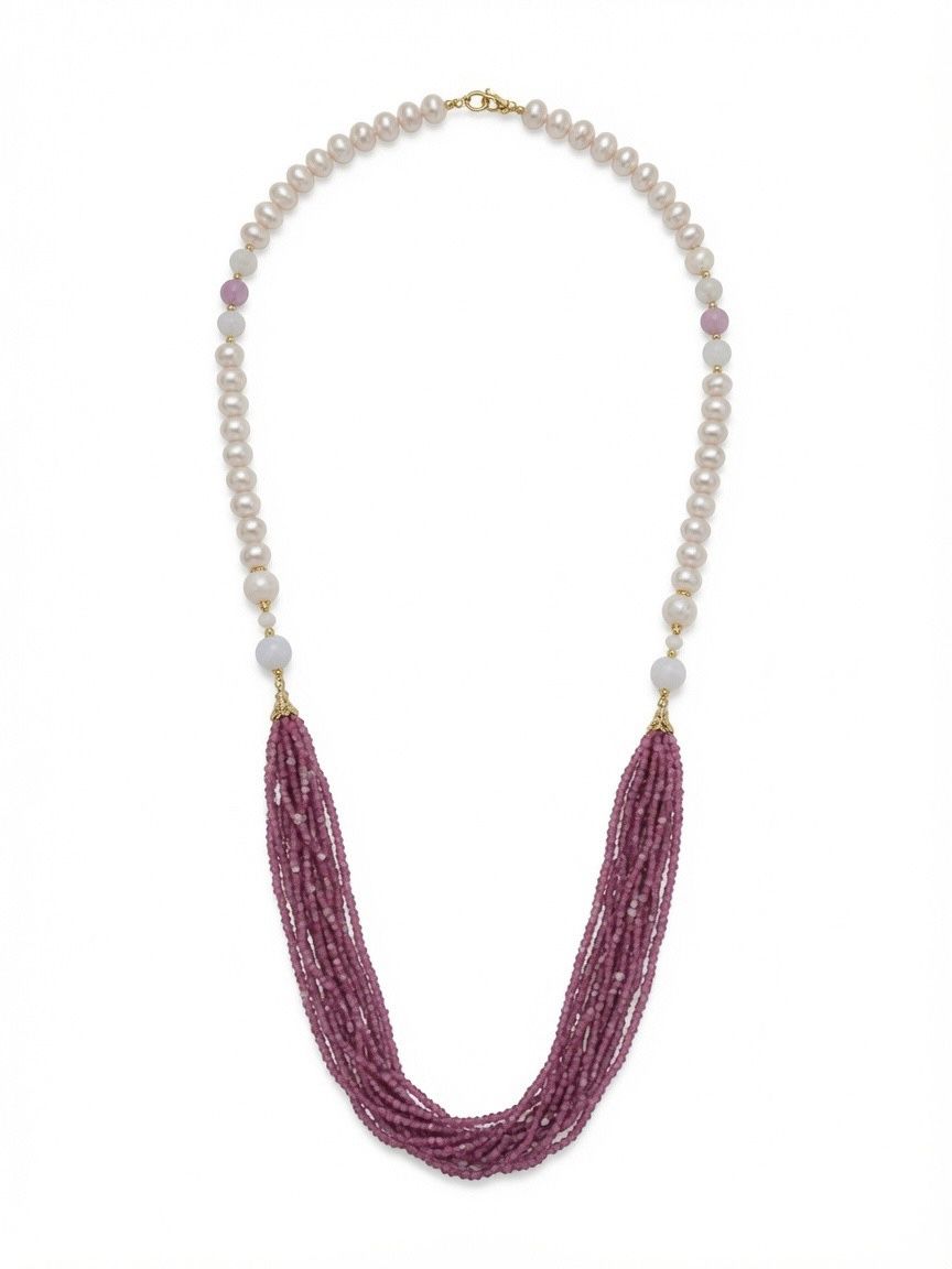 The "Ruby Tassel" Freshwater Pearl & Ruby Multi-Strand Necklace