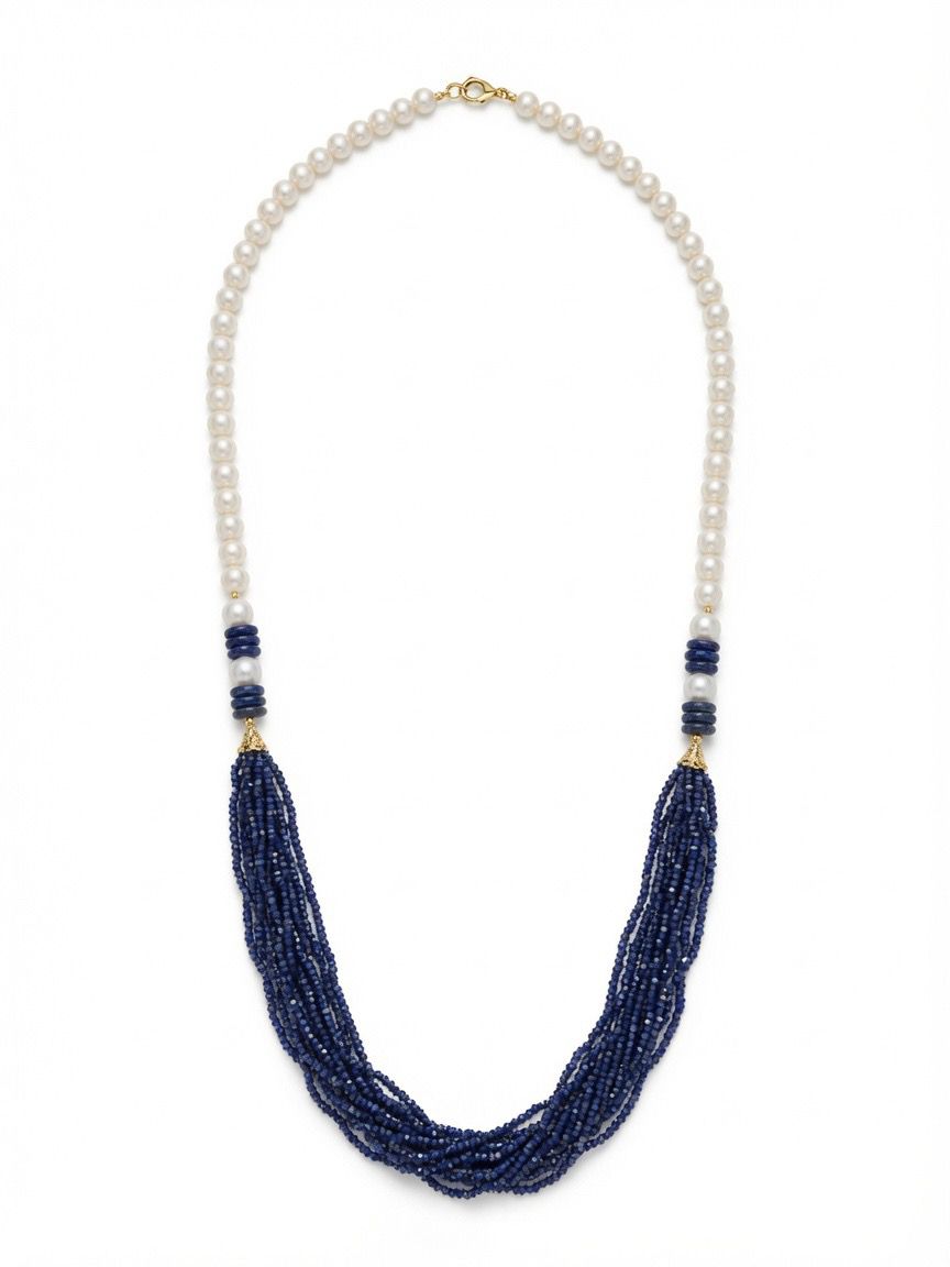 The "Lapis Tassel" Freshwater Pearl & Lapis Lazuli Multi-Strand Necklace