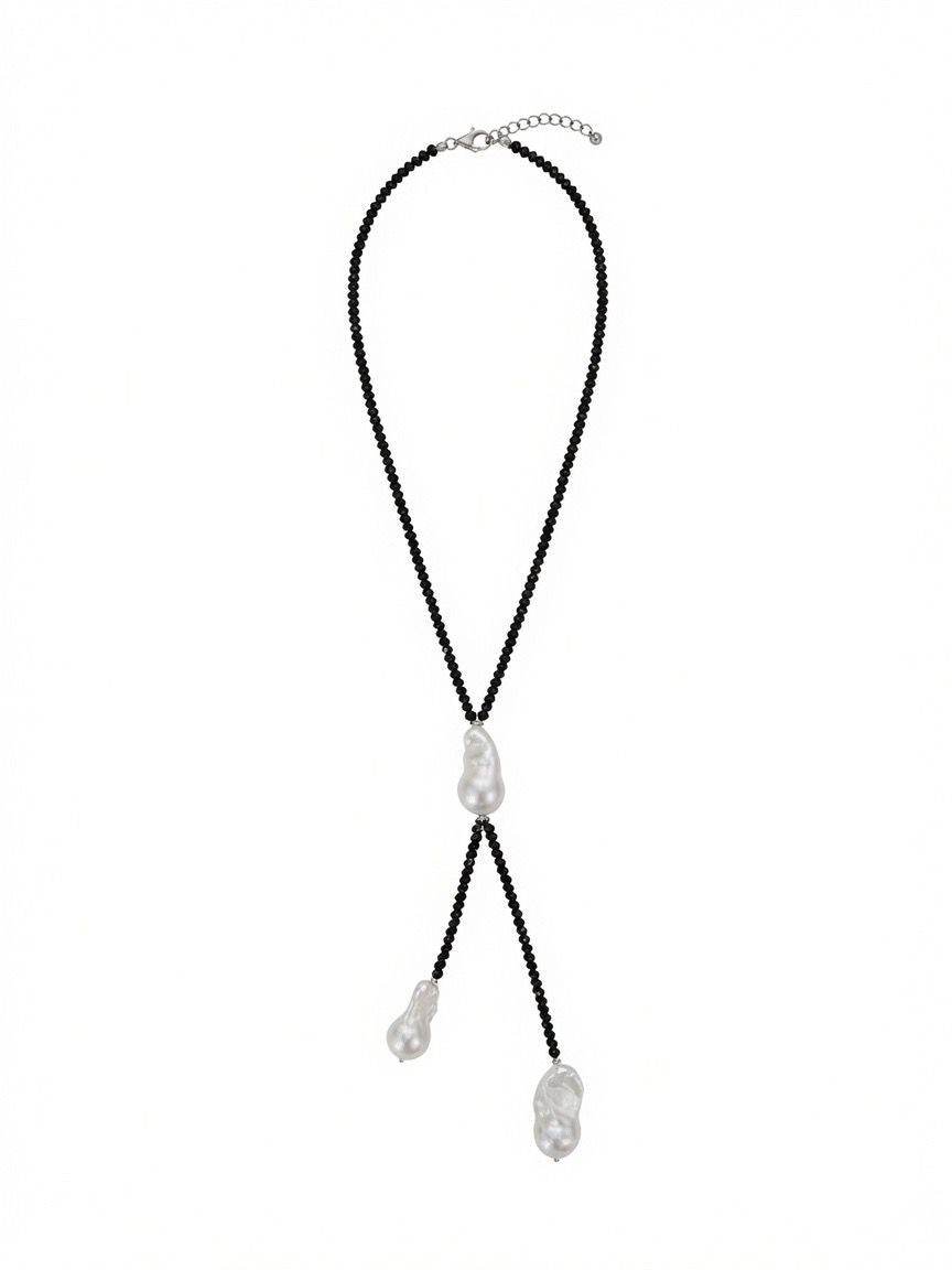 The "Midnight Lariat" Baroque Pearl & Black Bead Y-Necklace