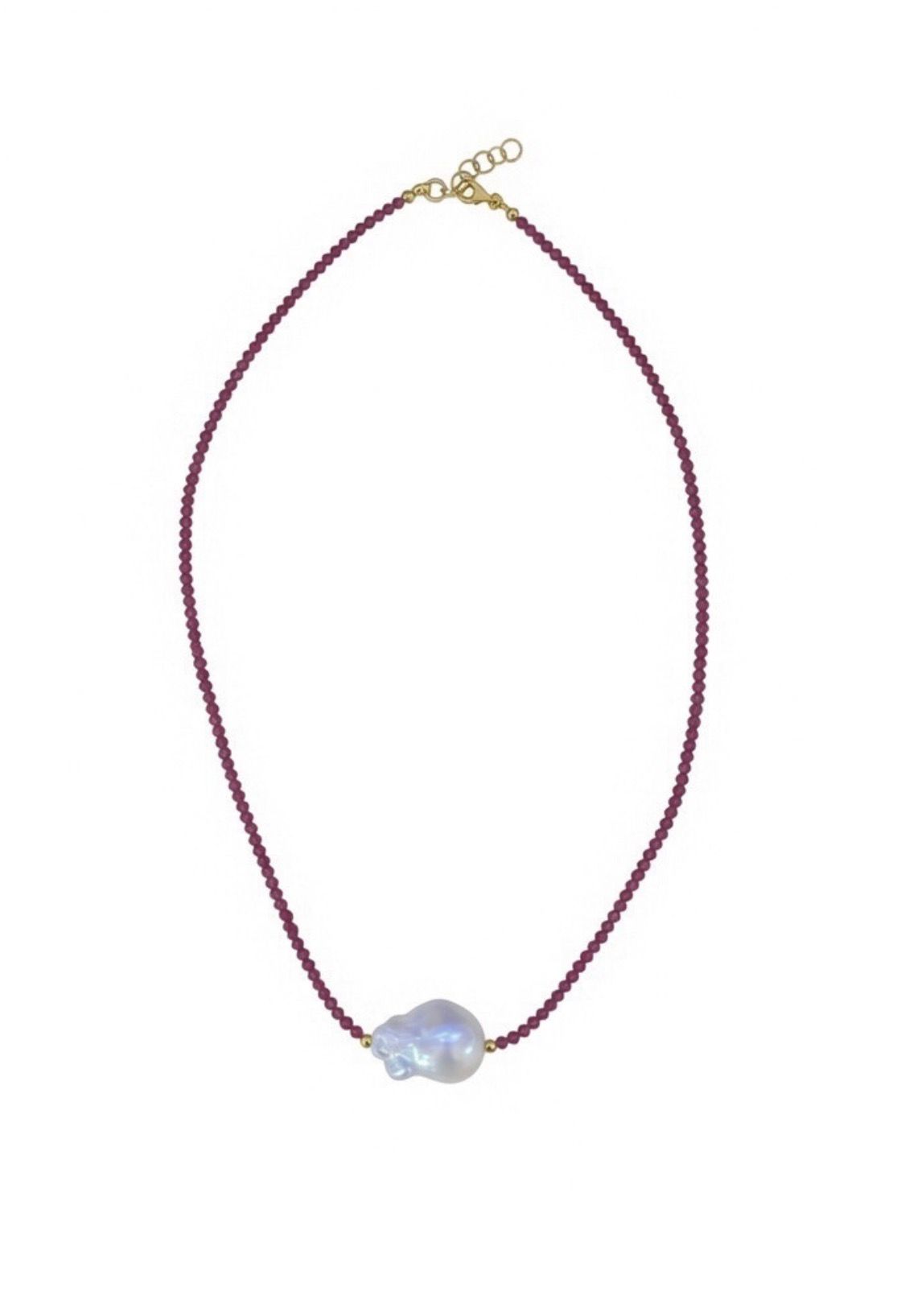 The "Ruby Strand" Baroque Pearl & Ruby-Red Beaded Necklace