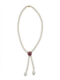 The "Royal Bloom" Pearl Y-Necklace with Ruby & Sapphire Floral Focal