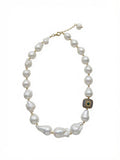 The "Emerald Focal" Organic Baroque Pearl Necklace with Emerald Accent