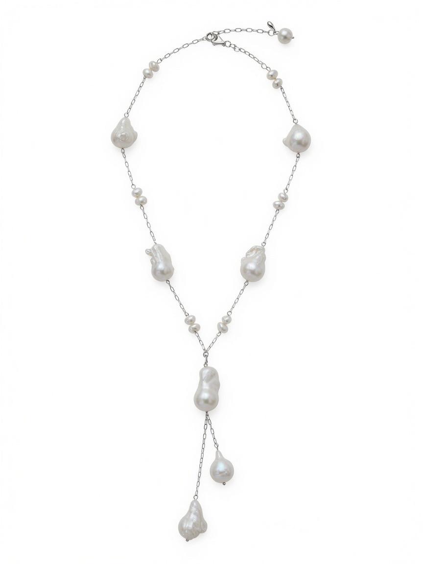 The "Baroque Lariat" Organic Baroque Pearl Sterling Silver Y-Necklace