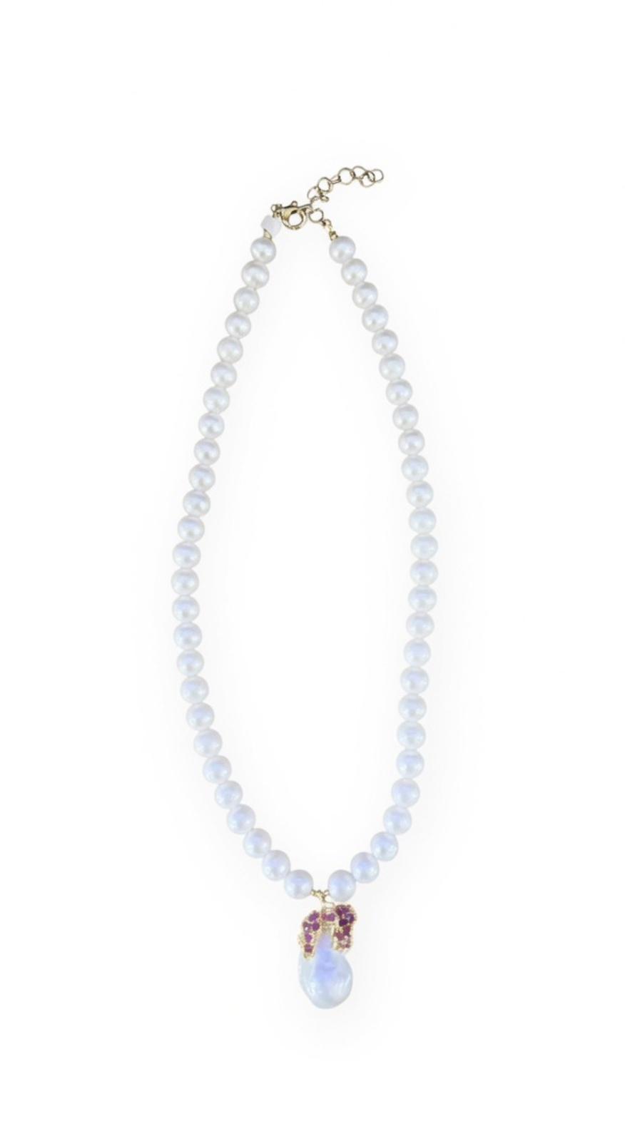 The "Ruby Crown" Classic Pearl Strand Necklace with Ruby-Accented Baroque Pearl Pendant