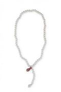 Classic Pearl Y-Necklace with Ruby & Emerald Serpent Focal