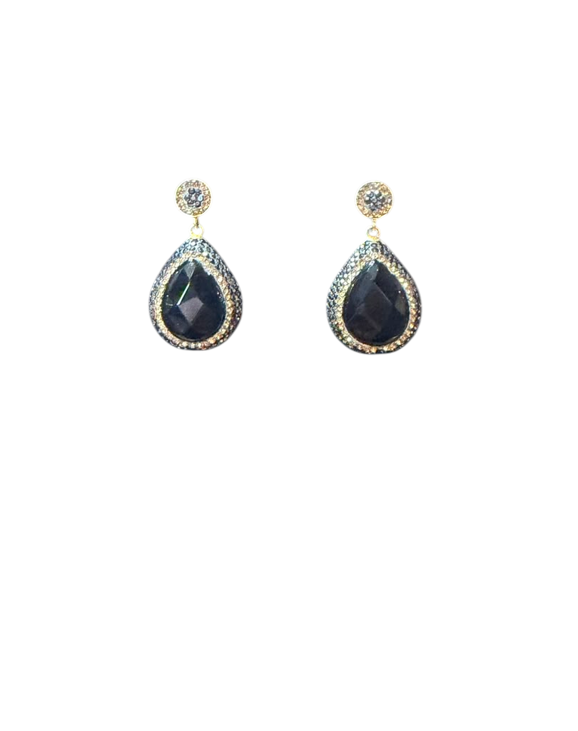 The "Odessa" Black Onyx, Hematite & Golden Swarovski Crystal Drop Earrings